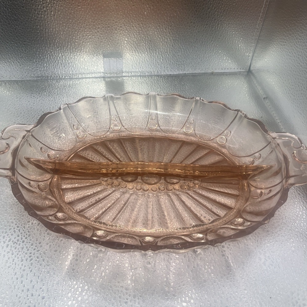 Vintage Anchor Hocking Oyster & Pearl Pink Depression Glass Divided Relish Dish